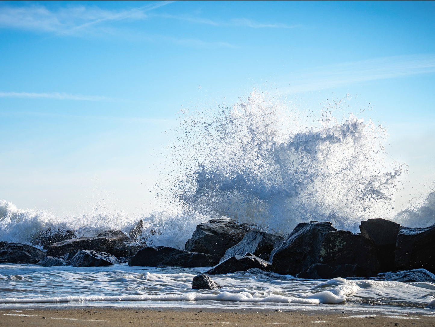 Waves Crashing into the Jetty at Hampton Beach, NH