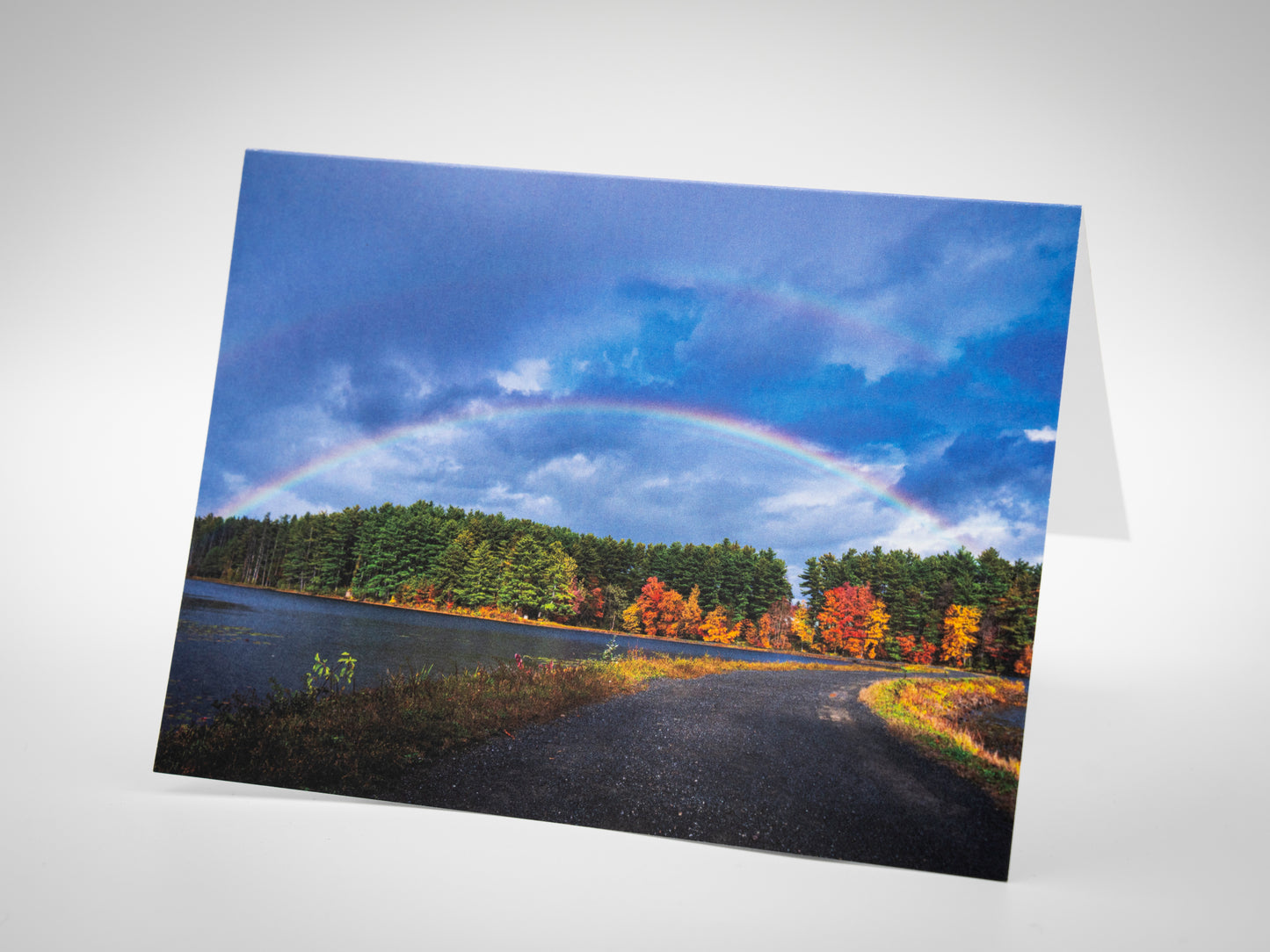 Greeting Card (Blank Inside) - Double Rainbow with Supernumerary Arcs Ashley Reservoir Holyoke MA