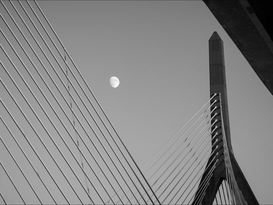 Moon Caught Between the Leonard P. Zakim Bunker Hill Memorial Bridge in Boston, MA - (Multiple Sizes!) (Copy)