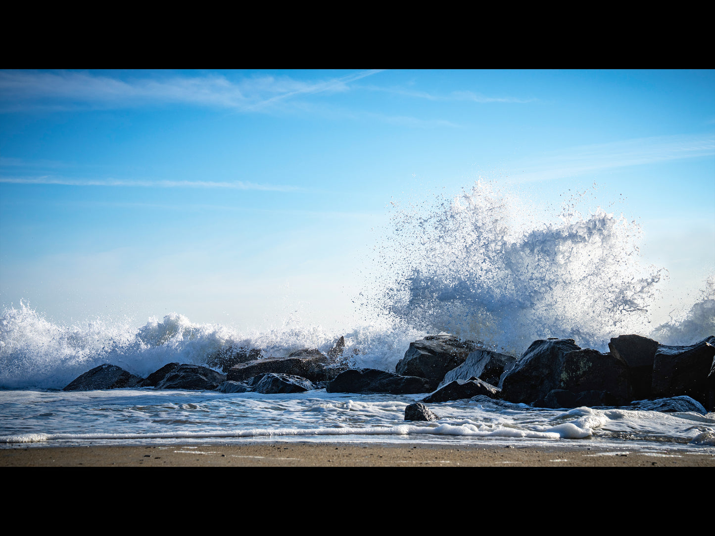 Waves Crashing into the Jetty at Hampton Beach, NH